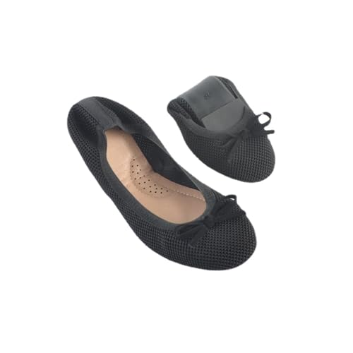 ERLINGO Elegant Knit Dress Shoes - Faltbare Ballerinas für Damen mit Schleife und Gummizug, Schwarz , 38 EU