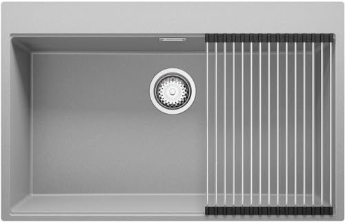 Spülbecken Grau 78x50 cm, Granitspüle + Ablauf-Set, Küchenspüle für 80er Unterschrank, Einbauspüle von Primagran
