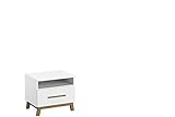 Rauch Möbel Carlsson Nachttisch in Weiß, Griffe/Füße Eiche Massiv, Nachttisch inklusive Schublade, BxHxT 47x41x42 cm