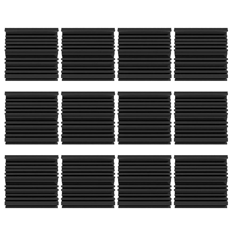 TPPIG 12 selbstklebende schalldichte Schaumstoffplatten, schwarz, 30,5 x 30,5 x 5,1 cm, Akustikschaum für Wand, Zuhause, Studio