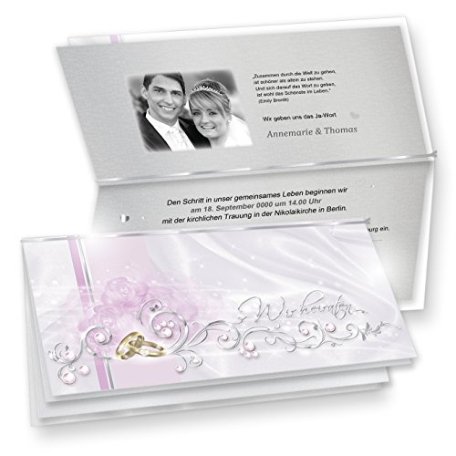 TATMOTIVE Herrliche Einladungskarten Hochzeit DE LUXE 20-ER Sets - silbergrau + Umschläge