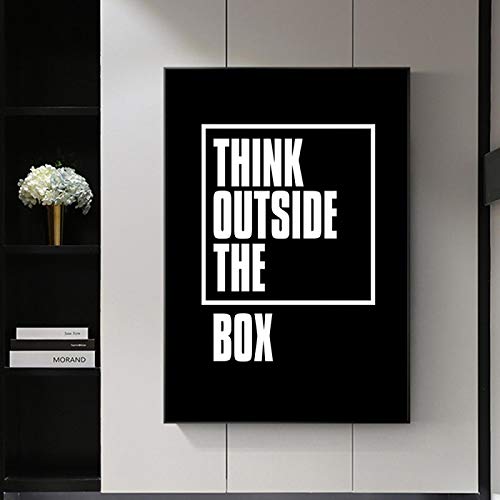 Think Outside The Box Letter auf Leinwand, inspirierend, schwarz, Posterdruck, Wandkunst, modernes ästhetisches Raumdekor, 30 x 45 cm, rahmenlos