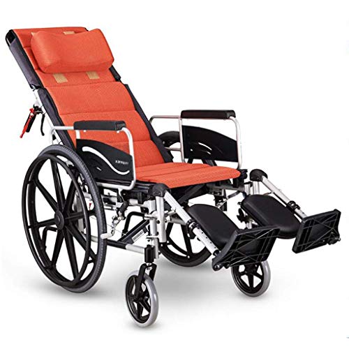 Rollstuhl zusammenklappbar, Push-Scooter mit hoher Rückenlehne, liegend, manuell aus Aluminiumlegierung, mit Doppelbremse, verstellbares Fußpedal, für Behinderte/ältere Menschen, selbstfahre