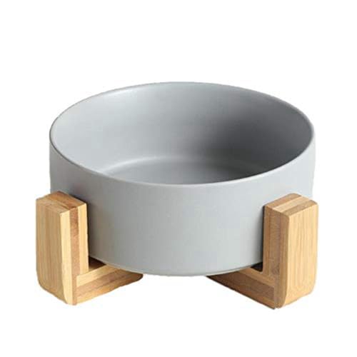 LAUGHERER Keramik Runder Hundenapf Futternapf Wassernapf Set für Haustier, mit Holzständer, Schüssel mit Ständer B