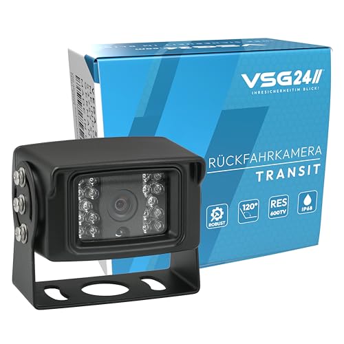 VSG24 23131 – Transporter Rückfahrkamera, Heavy Duty, Kamera inkl. Adapter Kabel, 600TV Auflösung, Nachtsicht, 120° Winkel, 12 V, IP67 - Schwarz
