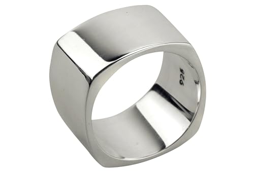 SILBERMOOS Damen Ring Bandring Viereck viereckig quadratisch massiv glänzend Sterling Silber 925, Größe:60 (19.1)