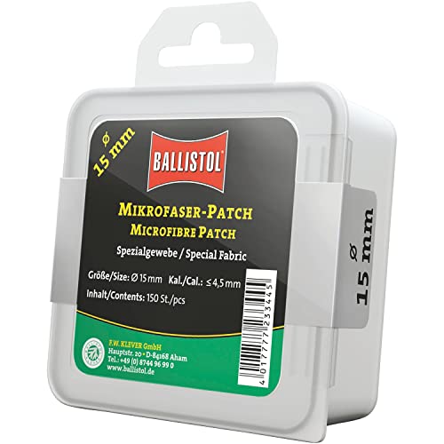 BALLISTOL 23344 Microfaser-Patch – 15mm Durchmesser für Kaliber .17 – Spezialgewebe-Patch – Box mit 150 Stück