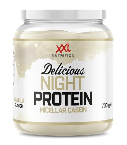 XXL Nutrition - Delicious Night Protein - Micellar Casein, Ein Köstliches Nachtprotein, 100% Reines Mizellares Kasein, Alle Essentiellen Aminosäuren (BCAA´s) - Vanille - 700 Gramm