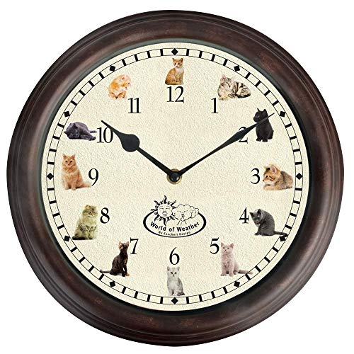 Esschert Design Uhr mit Katzengeräuschen Ø 30 cm, Wanduhr mit Sounds, Kunststoff