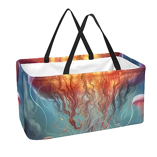 Wiederverwendbare Einkaufstaschen Boxen Aufbewahrungskorb, Farbe Qualle im Himmel Faltbare Utility Tote Taschen mit langem Griff