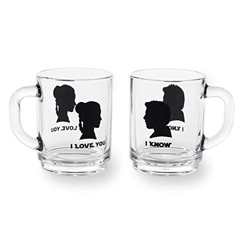 getDigital 14155 Teegläser-Set I love you + I know - Zwei Henkel-Gläser mit Portraits von Han Solo und Prinzessin Leia Organa