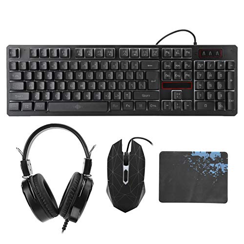 Gaming-Tastaturset, schwimmende Tastatur mit dreifarbiger Hintergrundbeleuchtung mit Game Mouse und Headset, für Laptop-Desktop-Computer, für das Home Office(schwarz)