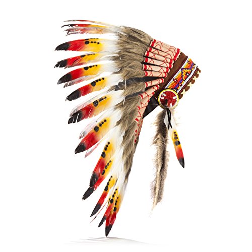 Pink Pineapple Traditioneller Indianer Inspirierter Kopfschmuck handgefertigt im traditionellen Stil Nordamerikanischer Indianer - Kurze Länge - Orange, Rot, Schwarz und Weiß