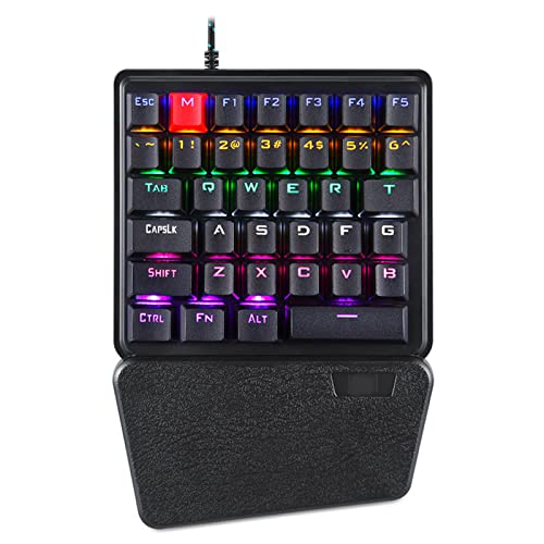 Einhand-Gaming-Tastatur, USB-kabelgebundene mechanische Einhand-Gaming-Tastatur mit bunter Regenbogen-Hintergrundbeleuchtung, mit Handauflage, für Desktop-Computer, PC, Laptop, Notebook