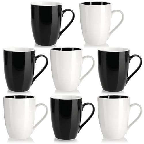 com-four® 8x Kaffeetassen aus Keramik - Kaffee-Becher in modernem Design - Kaffeepott für Kalt- und Heißgetränke - schwarz-weiße Henkeltasse - Trinkbecher 300 ml (08 Stück - schwarz/weiß)