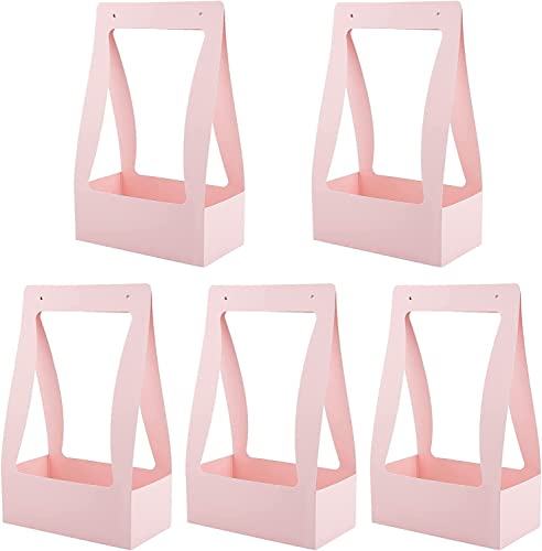 5 Stück Blumentüten aus Kraftpapier mit Griff, rosa Blumenstrauß-Verpackungsbeutel, Bastelpapier, Bastelpapier, Tragetasche, 22,2 x 11,9 x 35,4 cm (Farbe: Rosa) (Size : Pink)