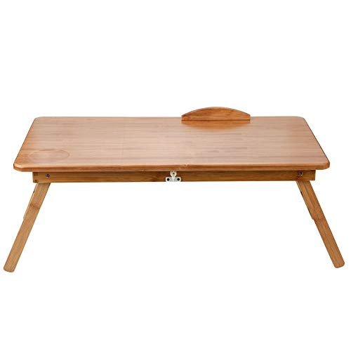 Gugxiom Holz-Bambus-Laptop-Schreibtisch, Laptop-Ständer rutschfeste Lünette für Sofas für Böden für Teppiche für Schreibtische(62 * 34 ohne Schublade, Weiß)