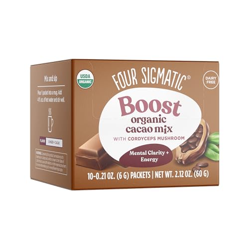 Mushroom Cacao Mix by Four Sigmatic | Organic Instant Cacao with Cordyceps, Ginger & Coconut | Supports Performance & Energy | Drink it or Bake with it | Vegan, Gluten-Free, Dairy-Free | 10 Count
