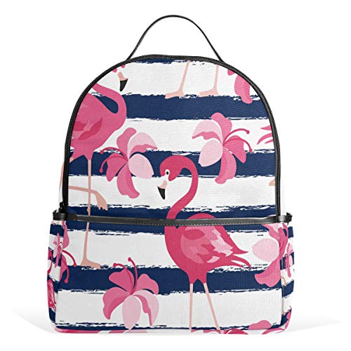 Gestreifter Blumen-Flamingo-Rucksack, wasserdicht, Schultertasche, Büchertasche, Gym-Rucksack, Blumen-Design, Rosa