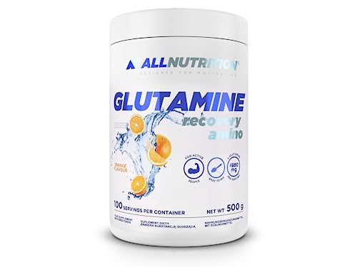 ALLNUTRITION Glutamina Recovery Amino Nahrungsergänzungsmittel - Reines L-Glutamin - Angereichert mit Taurin und Vitamin C - Muskelaufbau - für Profis und Amateure - 500g - Orange