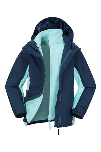 Mountain Warehouse Lightning wasserfeste 3-in-1-Kinder-Jacke - Triclimate-Jacke mit versiegelten Nähten, abnehmbare Kapuze, Fleece-Futter, mehrere Taschen Blau 5-6 Jahre