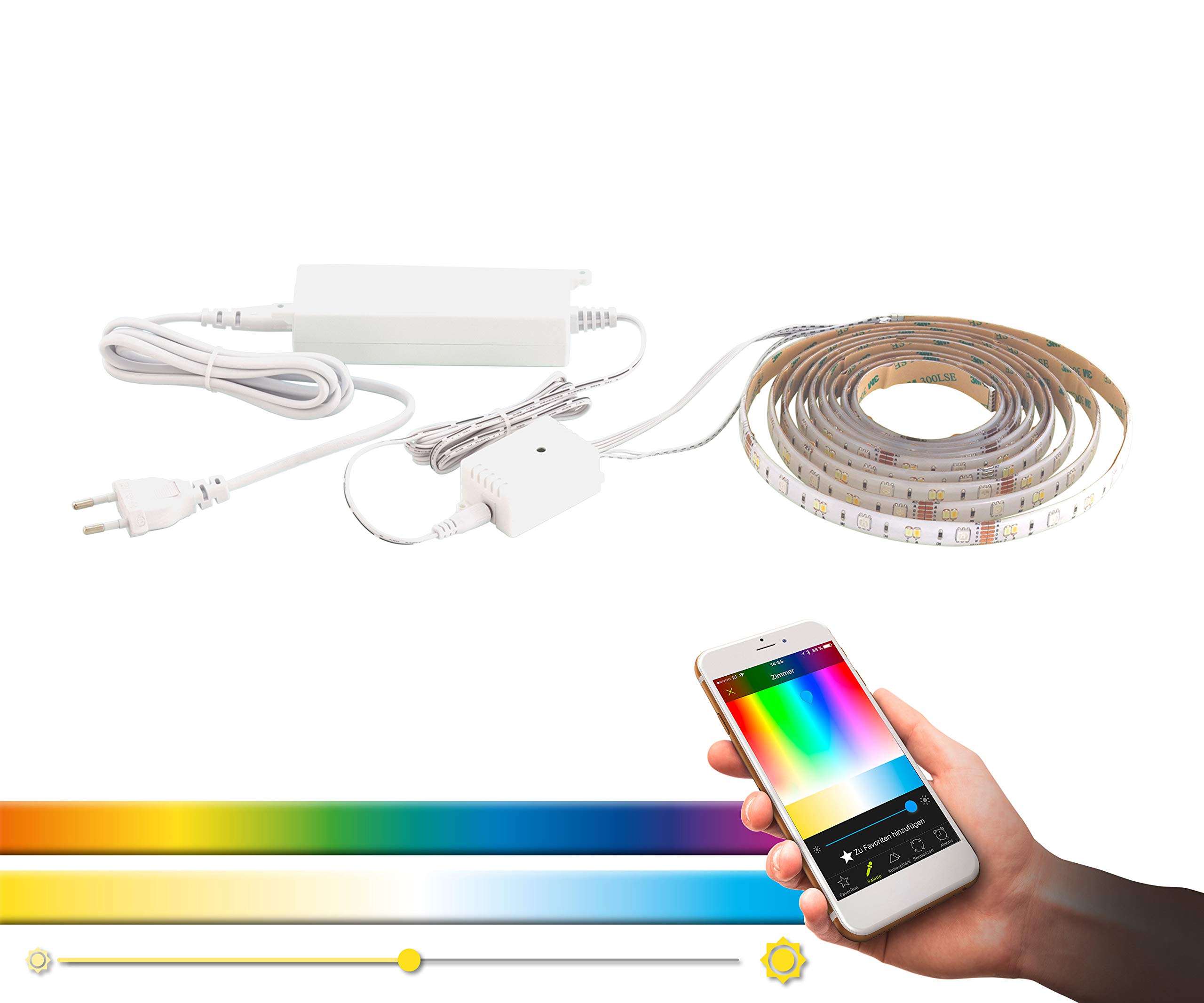 EGLO connect LED Band 3m STRIPE-C, Smart Home Leuchtband, RGB Band selbstklebend und kürzbar, Material: Kunststoff, Farbe: Weiß, dimmbar, Weißtöne und Farben einstellbar