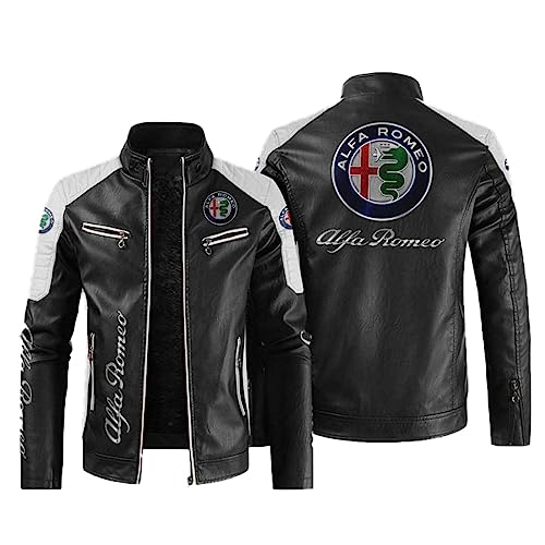 Motorrad Jacke, Alfa Ro-meo Lederjacke Herren Winter, Leather Jacket Men Casual-Black||M