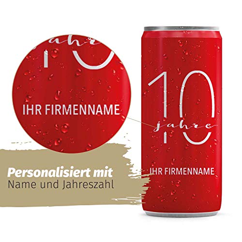 24 Sektdosen Firrmenfeier personalisiert mit Namen der Firma - 24 x 200ml - Inkl. Einwegpfand- Gastgeschenk Geschenk Gäste zur Firmenfeier – rot weiß
