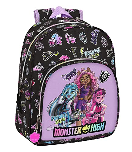 safta Monster High Kinderrucksack, ideal für Kinder verschiedener Altersgruppen, bequem und vielseitig, Qualität und Strapazierfähigkeit, 28 x 10 x 34 cm, Schwarz, Schwarz, Estándar, Casual