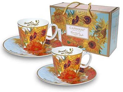 Carmani - Espressotasse mit Untertasse 2er Set mit 'Sonnenblumen' von Vincent Van Gogh 125 ml