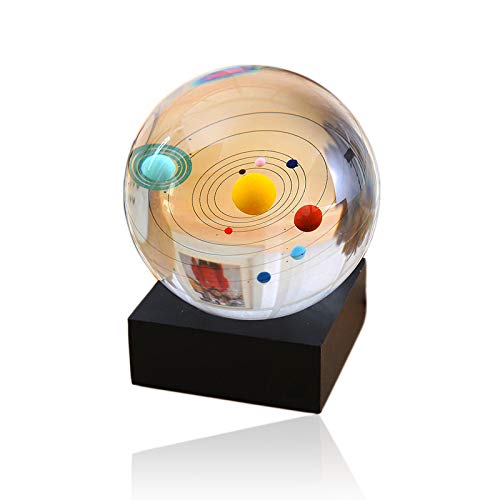 qianyue Sonnensystem Crystal Ball mit Ständer Schwarz 80mm Feng Shui Home Kunst Dekor Ornamente Astronomische himmlische acht Galaxy Planeten (Multi)