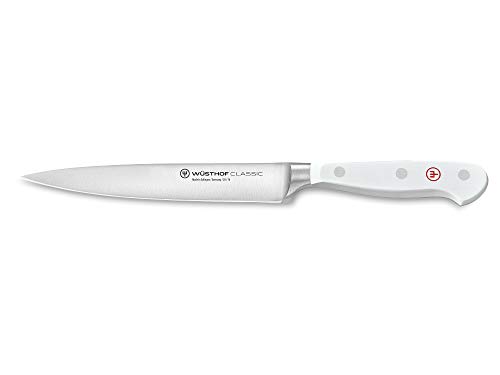 WÜSTHOF Schinkenmesser, Classic White (1040200716), 16 cm Klinge, rostfreier Edelstahl, schmales, sehr scharfes Messer für Fleisch, weißer Griff