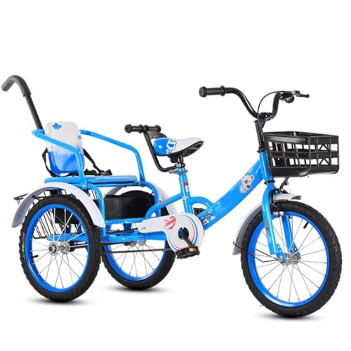 Kleinkind-Tretdreirad für 3-10 Jahre, großes Kinderdreirad mit hinterer Schiebestange und Armlehne, Tandem-Rikscha-Dreirad mit großem Rücksitz, 3-Rad-Cruiser-Bike