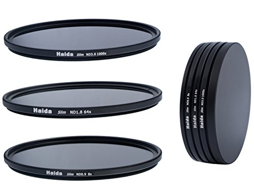 Slim Neutral Graufilter Set bestehend aus ND8, ND64, ND1000 Filtern 72mm inkl. Stack Cap Filtercontainer + Pro Lens Cap mit Innengriff