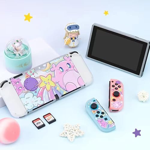 ENFILY Süße Kirby-Hülle kompatibel mit Nintendo Switch OLED, andockbare Hülle, ergonomische weiche TPU-Hülle für Joycon, Sparkle Skin Set