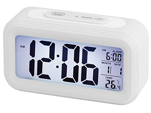 Trevi SLD 3068 S Digitales Thermometer mit Wecker, großes LCD-Display, Kalender, Sensor für automatische Beleuchtung, Schlummerfunktion, Weiß, Einzigartig