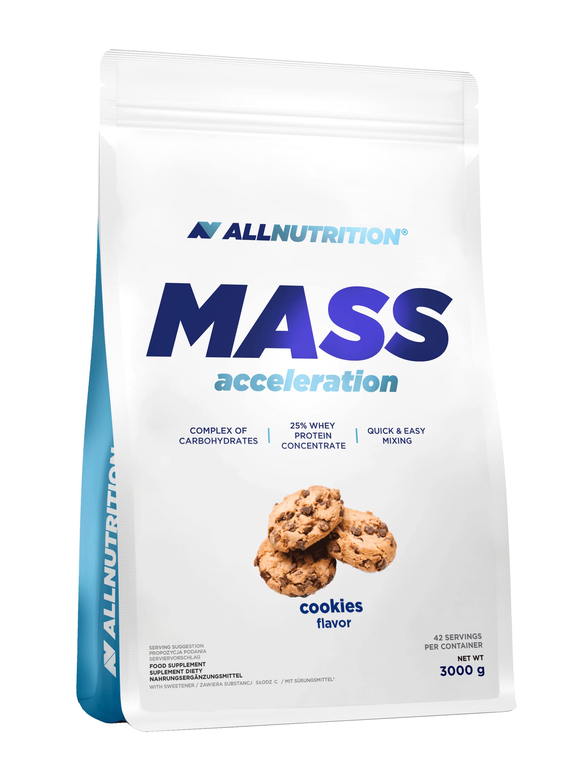 ALLNUTRITION Mass Acceleration Gainer Nahrungsergänzungsmittel - Kohlenhydrat- und Tierisches Protein Pulver für Muskelaufbau & Leistungssteigerung - Glutenfrei - 3000g - Cookies