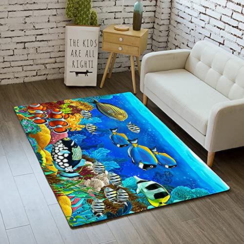 Cartoon Kinderspielplatz Teppich 3D Meerestiere Delphin Meeres Schildkröte Fisch Korallen Teppich Rutschfester Kinderzimmer Krabbelmatte Wohnzimmer Großer Dekorativer Teppich (Bunt 4,120x160 cm)