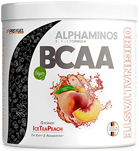 BCAA Pulver 300g - TESTSIEGER - ALPHAMINOS BCAA 2:1:1 - Das ORIGINAL von ProFuel | Essentielle Aminosäuren | Unfassbar leckerer Geschmack (Ice Tea Peach)