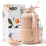 H2O Capsule 2.2 l halbe Gallone Wasserflasche mit Aufbewahrungshülle und abnehmbarem Strohhalm,BPA-frei, großer wiederverwendbarer Getränkebehälter mit Griff, 2.2 Liter (8 oz), Sandbeige