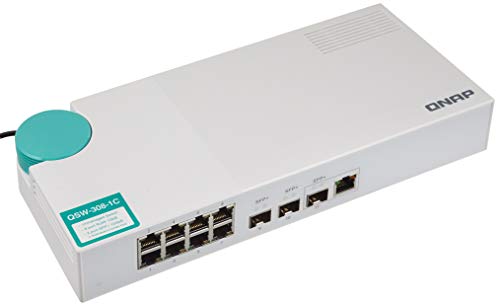 QNAP QSW-308-1C 10GbE Switch, mit 3-Port 10G SFP+ (ein 10GbE SFP+/RJ45 Combo Port) und 8-Port Gigabit Unmanaged Switch