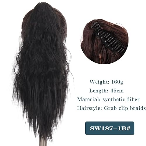 Pferdeschwanz-Verlängerung LANLAN Synthetic Short Wavy Big Grab Clip Ponytail Hair Extension Women Black Brown Ponytail Clip In Hair Tail Wig Haarteil für Frauen (Color : SW187-1B)