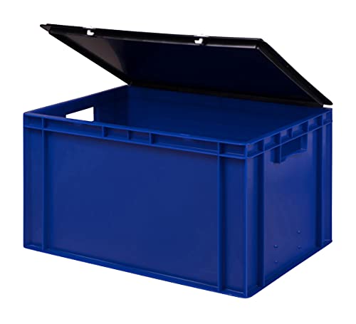 Stabile Profi Aufbewahrungsbox Stapelbox Eurobox Stapelkiste mit Deckel, Kunststoffkiste lieferbar in 5 Farben und 21 Größen für Industrie, Gewerbe, Haushalt (blau, 60x40x33 cm)