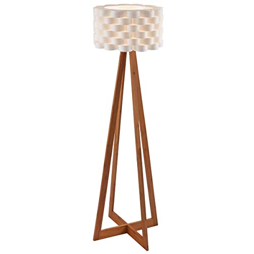 Design Stehlampe mit Papierschirm und Holzfuß, ca. 150 cm hoch, weiß/natur