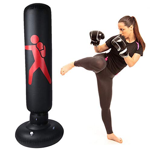 Solomi Boxsack, aufblasbare Säule, PVC, Fitness, Kickboxen, Muay Thai, Training, Sandbag, 160 cm (schwarz)