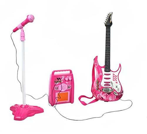 ISO TRADE E-Gitarre + Verstärker + Mikrofon mit Halterung in Rosa für Mädchen 4709