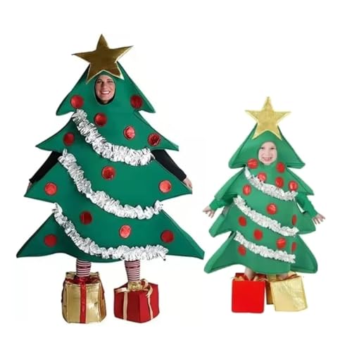 Erwachsene Weihnachtskostüm Passende Party Kostüm Lustig Weihnachtsbaum Cosplay Kleid mit Geschenk Geformt Schuhe Herren Damen (Erwachsene + Kinder)