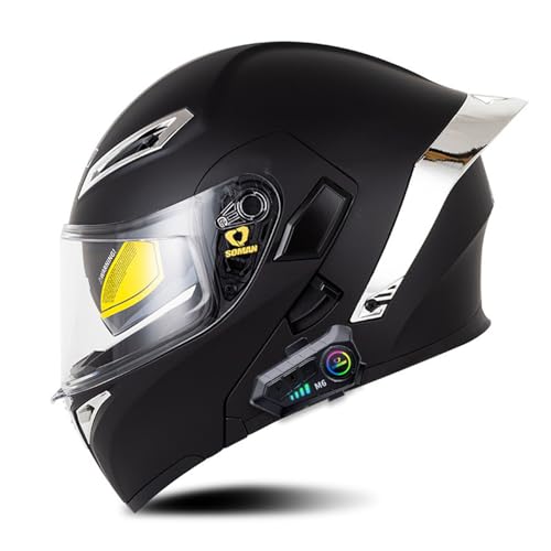 Bluetooth Motorradhelm Motorrad Klapphelm Integralhelme mit Doppelvisier DOT/ECE-Zugelassener Vollgesichts Motorrad Rennhelm für Erwachsene Männer und Frauen 5,XL