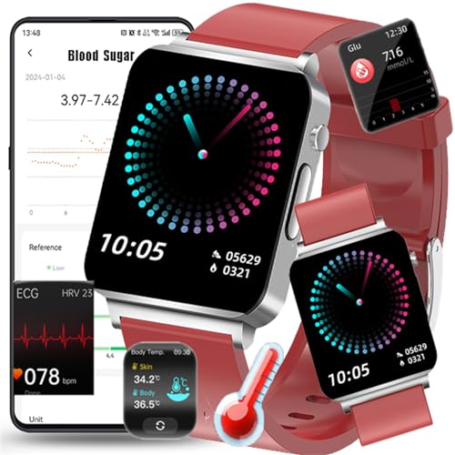 Fohatu 𝐁𝐥𝐮𝐭𝐳𝐮𝐜𝐤𝐞𝐫𝐛𝐥𝐮𝐭𝐳𝐮𝐜𝐤𝐞𝐫𝐦𝐞𝐬𝐬𝐮𝐧𝐠 Smartwatch 𝐄𝐂𝐆,Smartwatch Bluetoothm-Anrufe, Fitness-Tracker Pulsschlag Blutsauerstoff Monitor,Schritt Schalter,Sportuhr,F