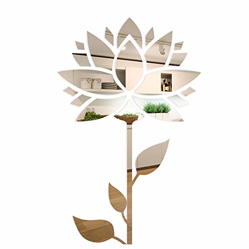 FLEXISTYLE Dekorativer Spiegel Sunflower, modernes Design Dekoration, 3mm Acryl-Spiegel aus der EU, Wohnzimmer, Schlafzimmer, Flur, unzerbrechlich, DIY-Heimtextilien, Silber, hergestellt in der EU